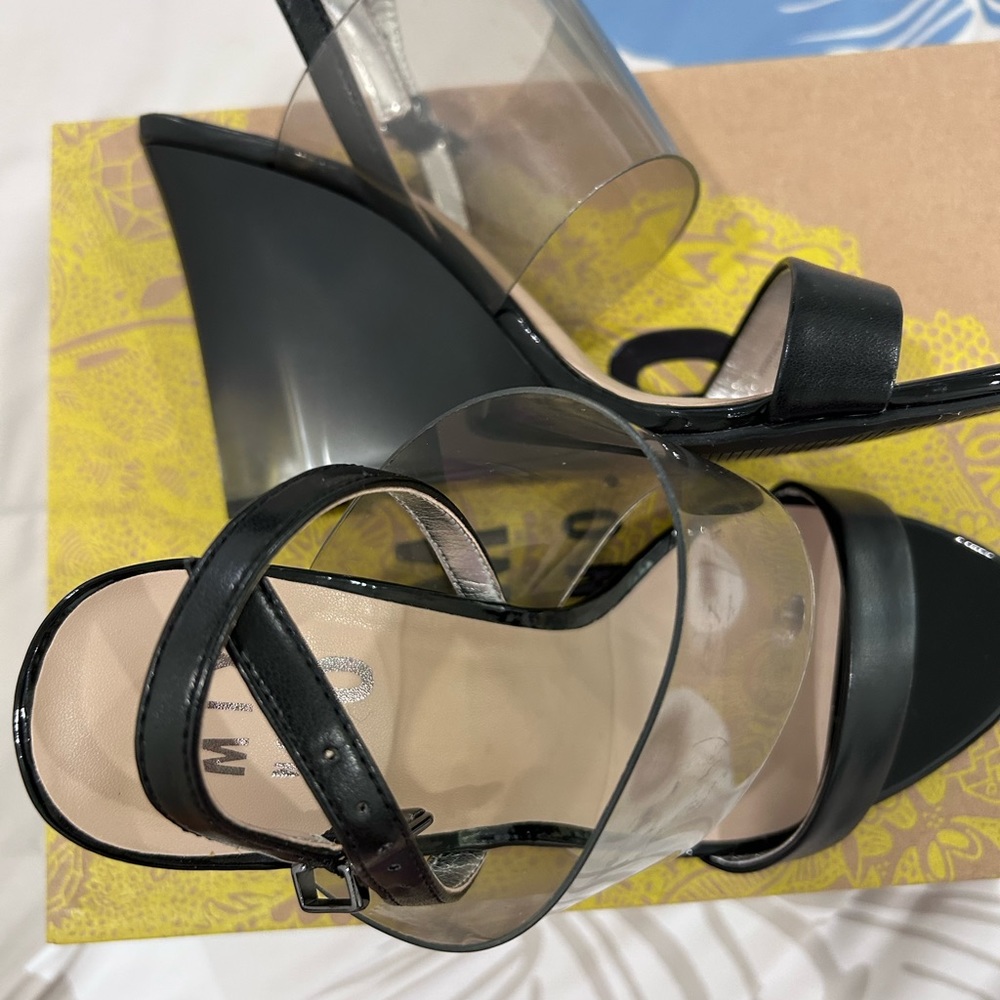 💰SALE💰 MIX NO. 6 • Black & Clear & Smoke Wedge Sandal • sz 7/ 37 - Picture 6 of 7